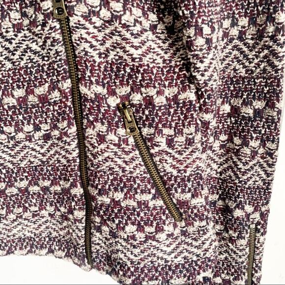 Lucky Brand Tweed Textured Moto Style Jacket Asymmetrical Zip Maroon Navy Size S - Picture 8 of 15